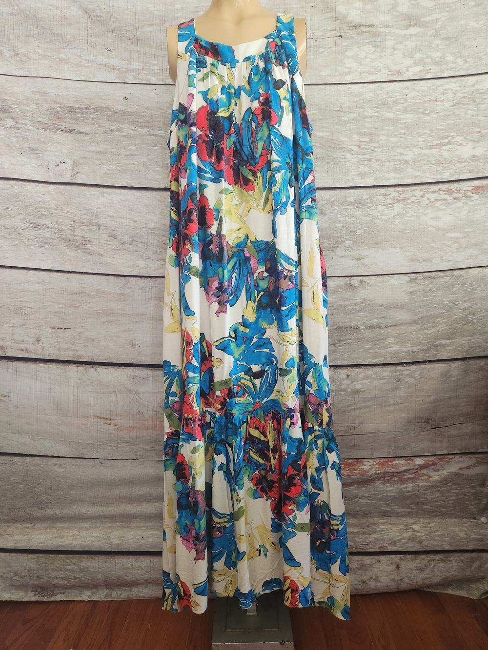RACHEL Rachel Roy White Maxi Skirt with Blue, Pink & Yellow Floral Print